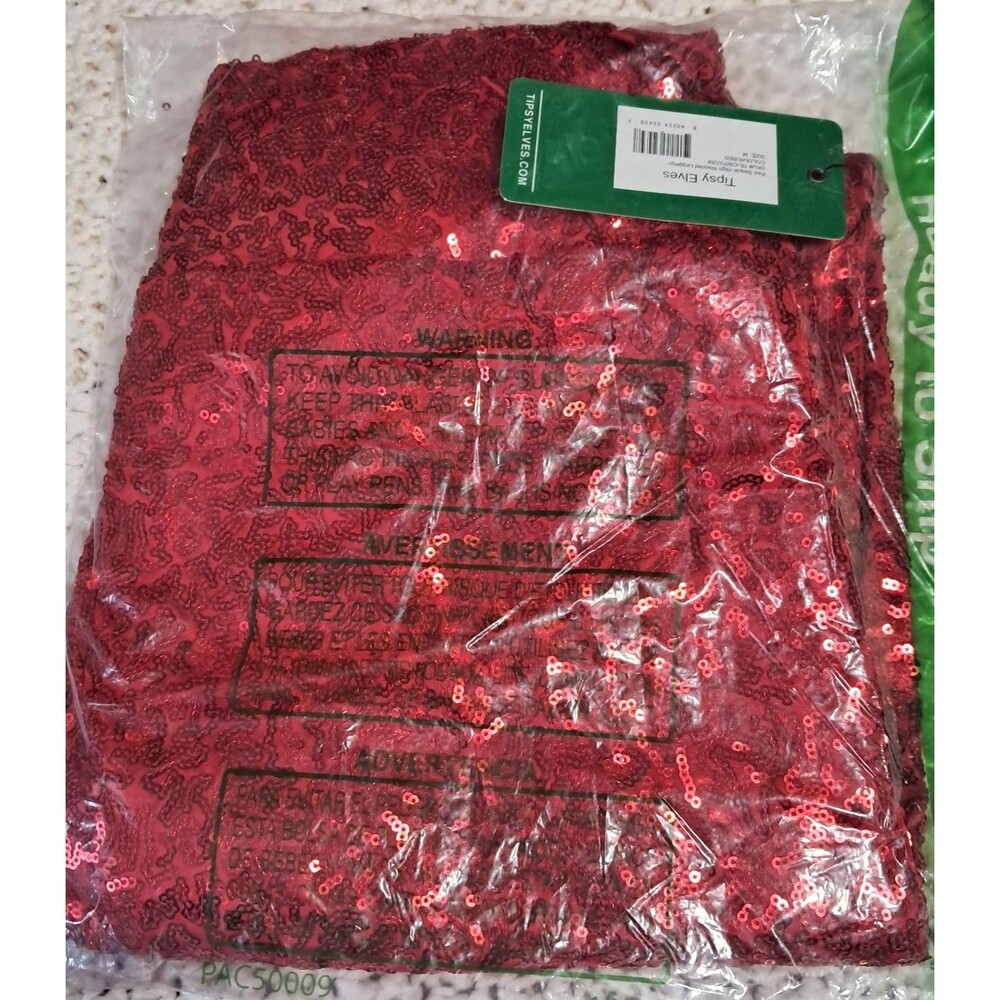 TIPSY ELVES ☆ Red Sparkle Sequin Leggings ☆ Lined Stretch ☆ Size M ☆ NEW